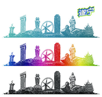 遂寧地標線描手繪