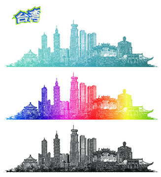臺(tái)灣地標(biāo)線(xiàn)描手繪