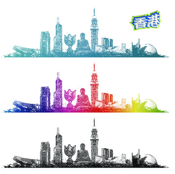 香港地標線描手繪