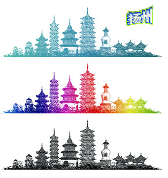 揚(yáng)州地標(biāo)線描手繪