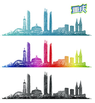 重慶地標(biāo)線(xiàn)描手繪