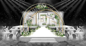 白绿色婚礼舞台多层次