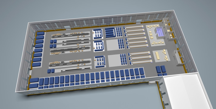 工厂厂房车间室内布局俯视鸟瞰图