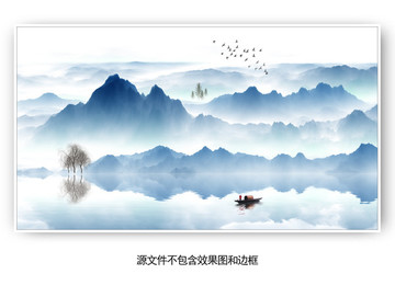 新中式水墨山水背景墻壁畫