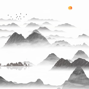 簡(jiǎn)約寫(xiě)意水墨山水畫(huà)