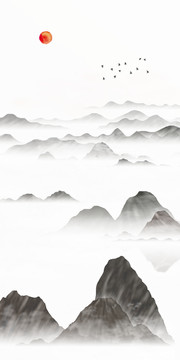 簡(jiǎn)約寫(xiě)意水墨山水畫(huà)