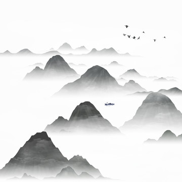簡約寫意水墨山水畫
