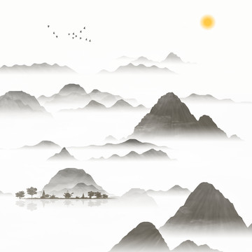 簡約寫意水墨山水畫