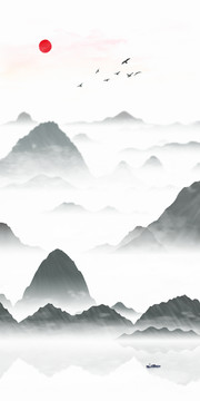 簡(jiǎn)約寫(xiě)意水墨山水畫(huà)