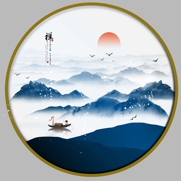 禅意水墨山水画