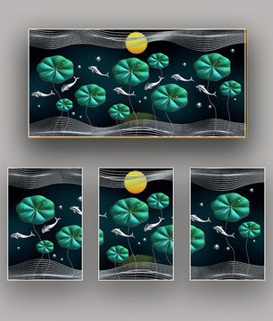 3d浮雕立體游魚裝飾畫