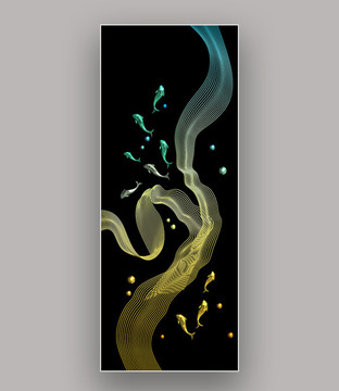 3d浮雕游魚(yú)抽象線條玄關(guān)背景墻