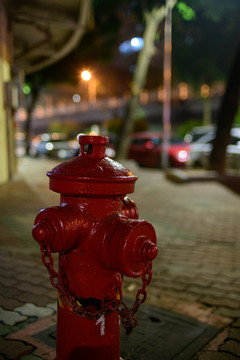 夜景街道消防栓