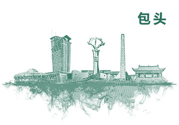 包頭地標包頭水彩
