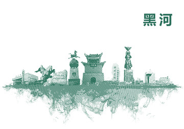 黑河地標(biāo)黑河水彩