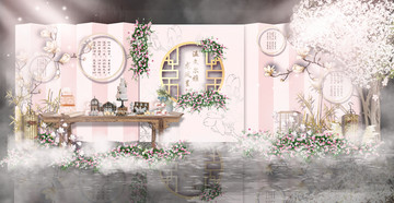 粉色中国风甜品台设计