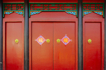 中式红色大门背景