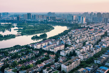 眉山湿地公园城市夜景俯拍