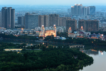 眉山湿地公园城市夜景俯拍