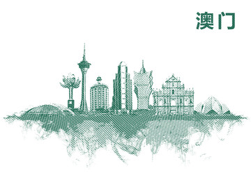 澳門地標(biāo)設(shè)計(jì)水彩手繪地標(biāo)