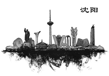 沈陽地標(biāo)線描手繪