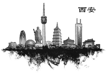 西安地標(biāo)線描手繪