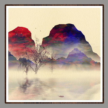 風水清雅風景畫寫意山水畫