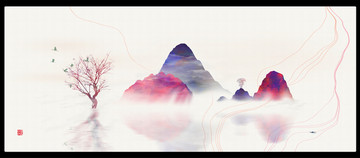 原創(chuàng)水墨山水無(wú)框畫