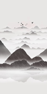 玄關(guān)禪意屏風(fēng)畫(huà)寫(xiě)意水墨畫(huà)