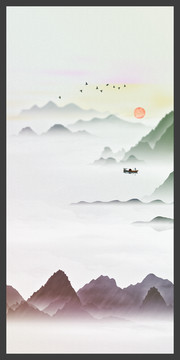 高山流水畫中國水墨裝飾畫