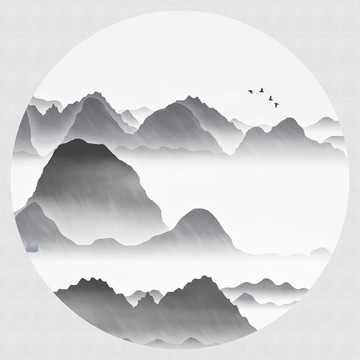 高山流水畫中國水墨裝飾畫