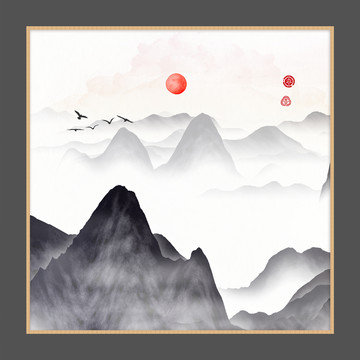 中式素雅裝飾畫寫意山水畫