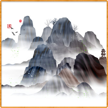 中式素雅裝飾畫(huà)寫(xiě)意山水畫(huà)