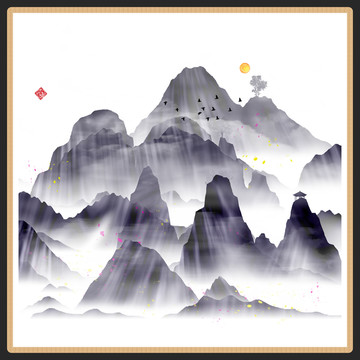 中式素雅裝飾畫寫意山水畫