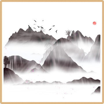 現代高清背景畫山峰山水畫