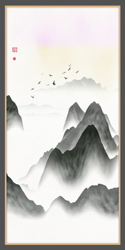 新中式抽象意境山水無(wú)框畫