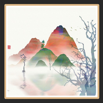 水墨山水無(wú)框畫(huà)
