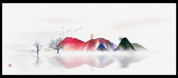 意境抽象畫(huà)彩墨山水畫(huà)