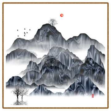 手繪禪意屏風(fēng)畫(huà)云霧水墨畫(huà)