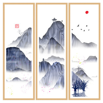 新中式抽象意境山水無(wú)框畫(huà)