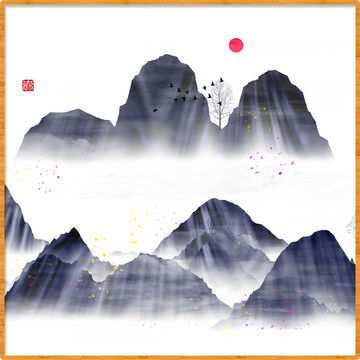 玄關(guān)禪意屏風(fēng)畫家居水墨畫