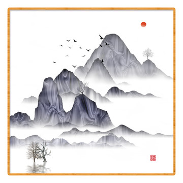 玄關(guān)禪意屏風(fēng)畫家居水墨畫