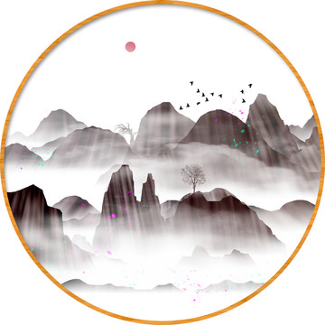 抽象創(chuàng)意水彩畫水墨山水畫
