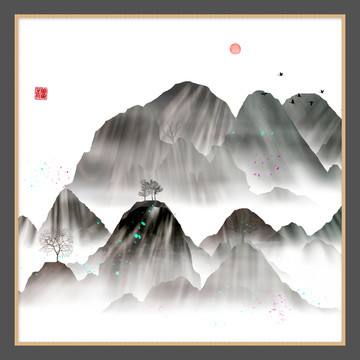 抽象創(chuàng)意水彩畫水墨山水畫