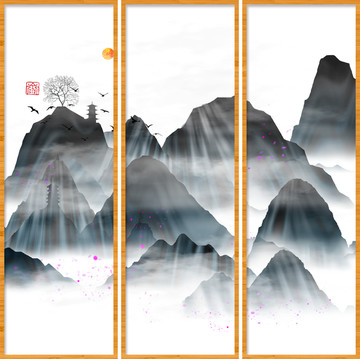 意境清雅風(fēng)景畫(huà)山峰水墨畫(huà)