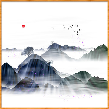 意境清雅風(fēng)景畫山峰水墨畫