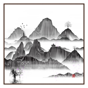 意境辦公室壁畫墨韻山水畫