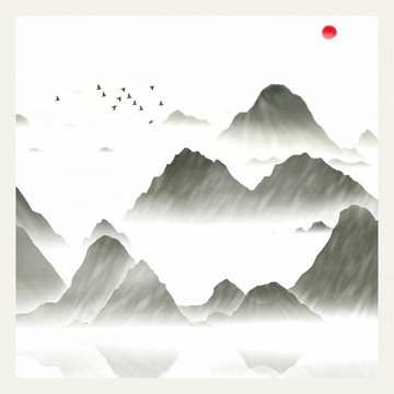 意境辦公室壁畫(huà)墨韻山水畫(huà)