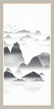 臥室素雅裝飾畫墨韻山水畫