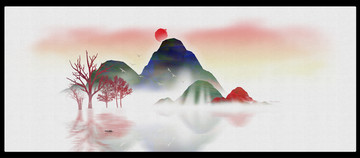 臥室素雅裝飾畫墨韻山水畫